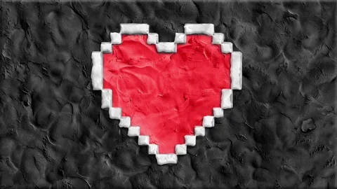 Stop motion clay made pixel heart shape cartoon handmade like animation seamles Stock Footage 82428218