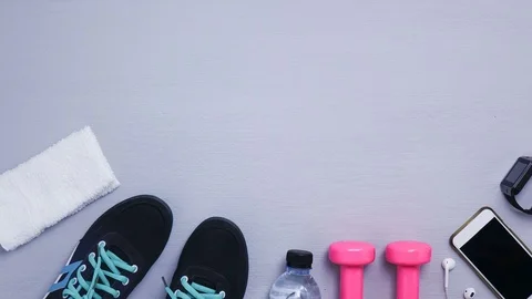 Stop motion close up of objects for exercise Stock Footage 107633753