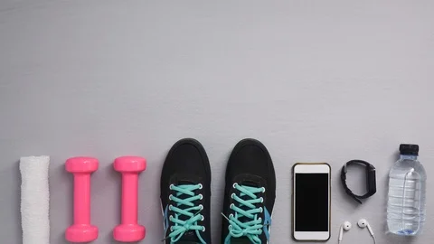 Stop motion close up of objects for exercise Stock Footage 107634146