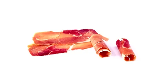 Stop Motion Closeup Slices Of Spanish Jamon Serrano (Serrano Ham) Stock Footage 52724927