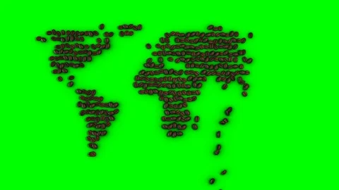 Stop Motion Coffee Beans World Map on Isolated Green Screen Stock Footage 88539070