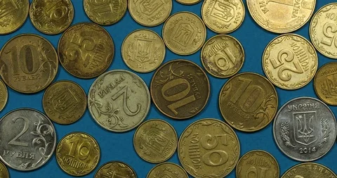Stop motion. Coin movements of different countries. Stock Footage 123653595