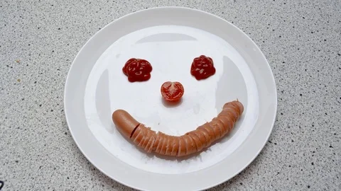 Stop motion cooking Austrian sausages, baby healthy food and fast food. Stock Footage 125329502