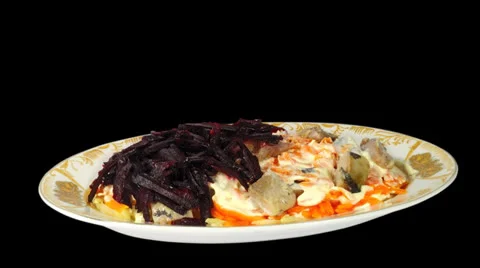 Stop motion cooking of Dressed herring salad Stock Footage 23985196