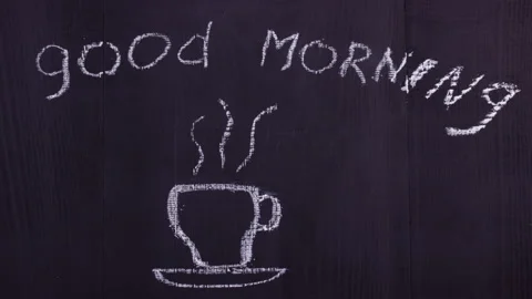 Stop motion a Cup of steamed coffee and the sign good morning Stock Footage 139378887
