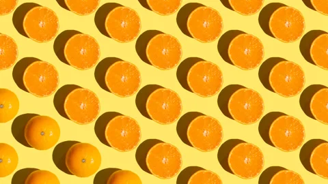 Stop motion Cut and whole tangerines move in a wave diagonally Stock Footage 138454703