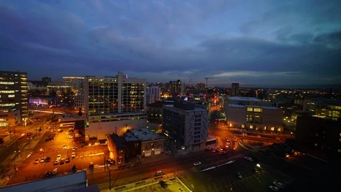 Stop motion Day to Night sunset scene taken in Denver, USA. Stock Footage 93438631