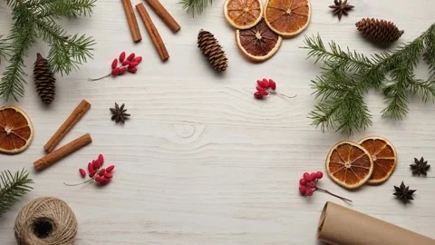 Stop motion of decorating diy christmas present. View from above. Stock Footage 163623113