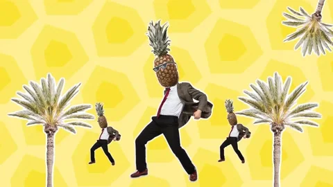 Stop motion design or art 2D animation. Dancing businessman with pineapple Video stock 159980926