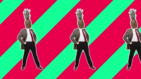 Stop motion design or art 2D animation. Dancing businessman with pineapple Video stock 159980987