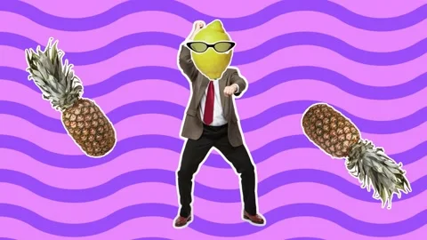 Stop motion design or art 2D animation. Dancing businessman with fruit head. Stock Footage 160257631
