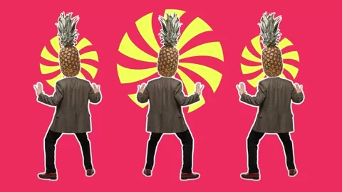 Stop motion design or art 2D animation. Dancing businessman with fruit head. Video stock 160257634