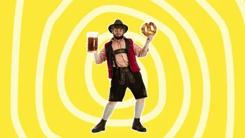 Stop motion design or art animation. Oktoberfest young man in hat Stock Footage 160319230