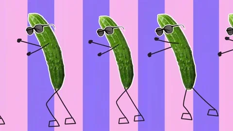 Stop motion design or art 2D animation with many green funny cucumbers dancing Stock Footage 160319231