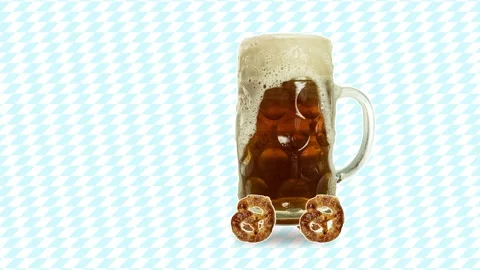 Stop motion design or art animation. Big beer mug with foam rolling Video stock 160319235