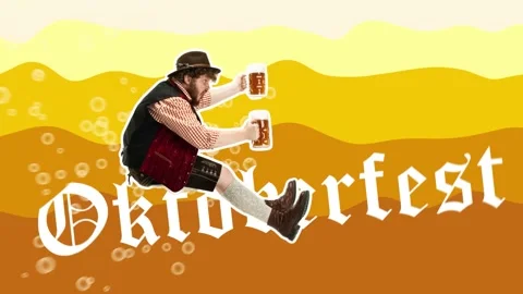 Stop motion design or art animation. Oktoberfest young man in hat Video stock 160345091