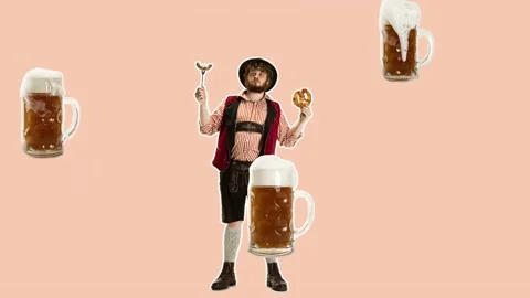 Stop motion design or art animation. Oktoberfest young man in hat Video stock 160345092