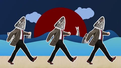 Stop motion design or art animation. Funny businessman with fish head. Stock Footage 161151840