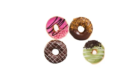 Stop motion of donuts isolated on white background Stock Footage 89481037