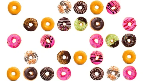 Stop motion of donuts isolated on white background Stock Footage 89481115