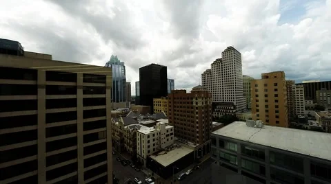 Stop Motion Downtown with storm coming in Stockbeeldmateriaal 41918601