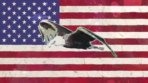 Stop motion of drawn grunge USA flag with bald eagle fly cartoon animation Video stock 82557787
