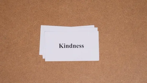 Stop motion, fast changing pile of decks of CORE VALUE words on paper cards Video stock 125118848