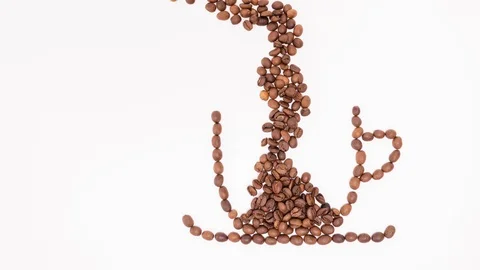 Stop motion footage of coffee beans creating cup and pouring 스톡 동영상 102187772