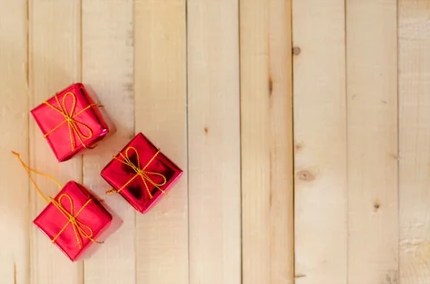Stop motion  Gift Box on wood background,holiday and happy time. Stock Footage 113174075