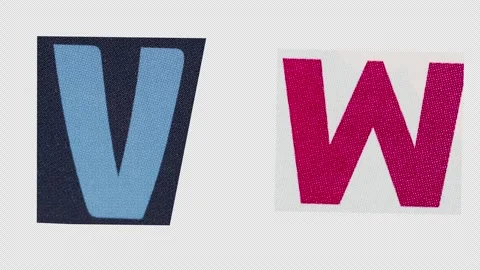 Stop Motion graphic Alphabet letter V W magazine paper cut collage, ransom .. Stock Footage 336564485