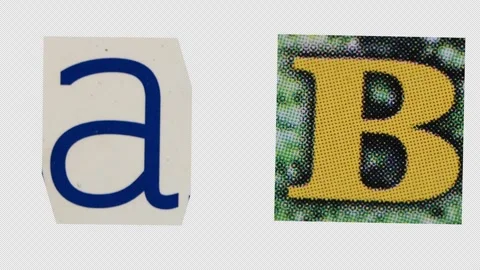 Stop Motion graphic Alphabet letter A B magazine paper cut collage, ransom .. Stock Footage 336564686