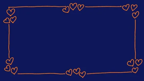 Stop motion hand drawn decorative heart frame on dark blue background Stock Footage 322143676