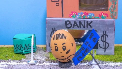 Stop motion of a hood vandal egg makes graffiti on a bank Видео 89903464