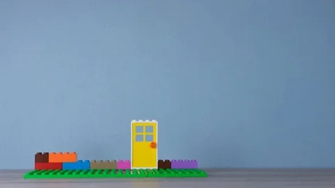 Stop Motion house built from colored blocks Stock Footage 110495939