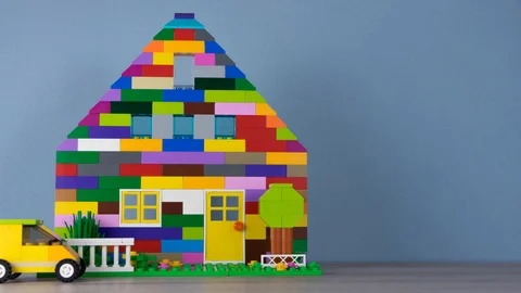 Stop Motion house built from colored blocks Stock Footage 110498255