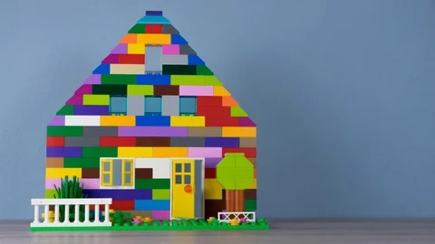 Stop Motion house built from colored blocks Stock Footage 110498258