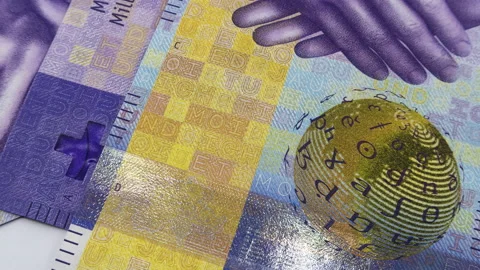 Stop motion with the largest Swiss banknotes for 1000 francs Stock Footage 133207411