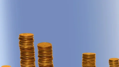 Stop motion. Loop video. Dolly shot. Сlimbs on the tower of gold coins 스톡 동영상 123552444