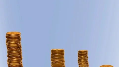 Stop motion. Loop video. Сlimbs on the tower of gold coins, increase investment Stock Footage 123552450