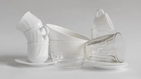 Stop motion loop of white utensil, dishware for cooking on white background Stock Footage 154952704