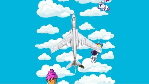 The stop-motion looping video. The plane flies in a blue sky. Video stock 164931822