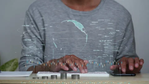 Stop motion a man analysis business data hologram. business growth concept. Stock Footage 207986398