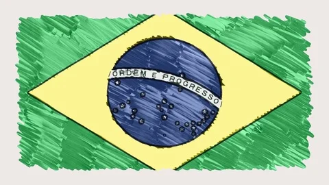 Stop motion of marker drawn Brazil flag cartoon animation - new quality national Stock Footage 82424499