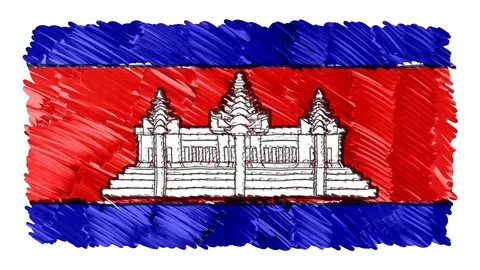 Stop motion marker drawn CAMBODIA flag cartoon animation background new quality Stock Footage 97434705