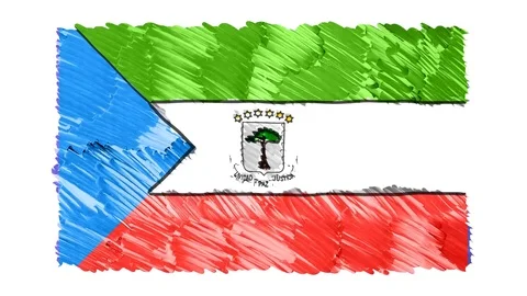 Stop motion marker drawn Equatorial Guinea flag cartoon animation background new Video stock 97439728