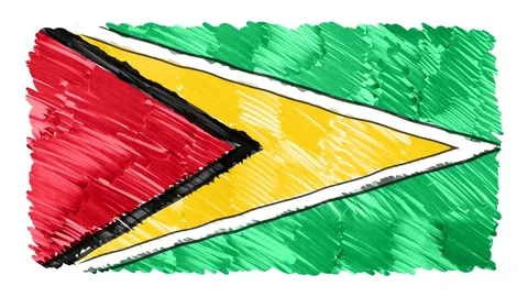 Stop motion marker drawn Guyana flag cartoon animation background new quality Stock Footage 96203339