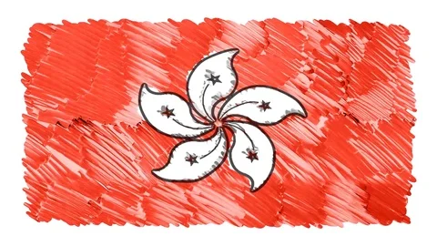 Stop motion marker drawn Hong Kong flag cartoon animation background new quality Video stock 97452024