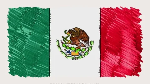 Stop motion of marker drawn Mexico flag cartoon animation - new quality national Stock Footage 82414076