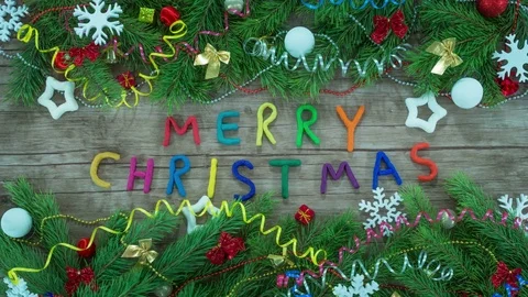 Stop motion  of Merry Christmas lettering, Christmas decoration. Stock Footage 82384342