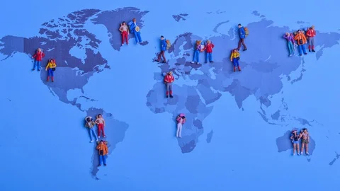 Stop motion of miniature backpacker travellers reduction in world tourism. Stock Footage 128277189